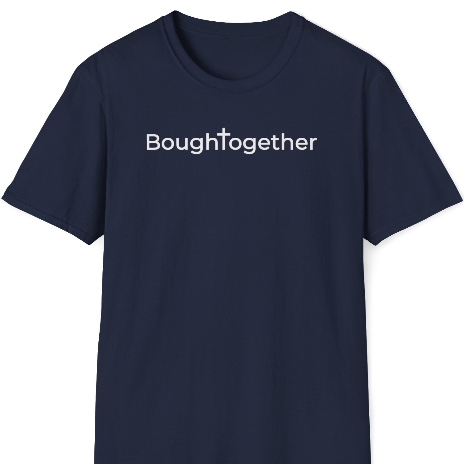 Navy blue Christian t-shirt with 'Bought Together' text on a white background