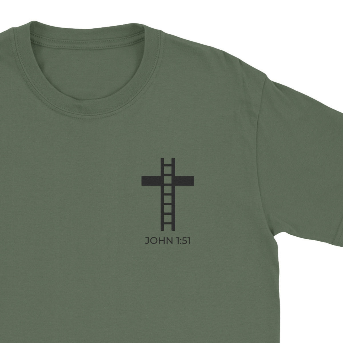 Builders Mark John 1:51 Faith Graphic Tee close-up – Christian Streetwear – By Design Threads