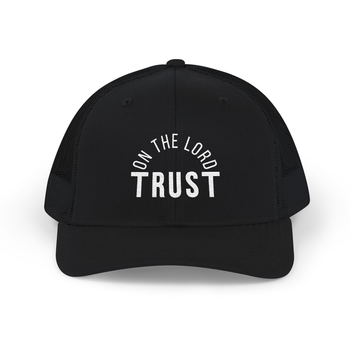 Trust On The Lord Christian Hat Front View – Faith Based Accessories – By Design Threads